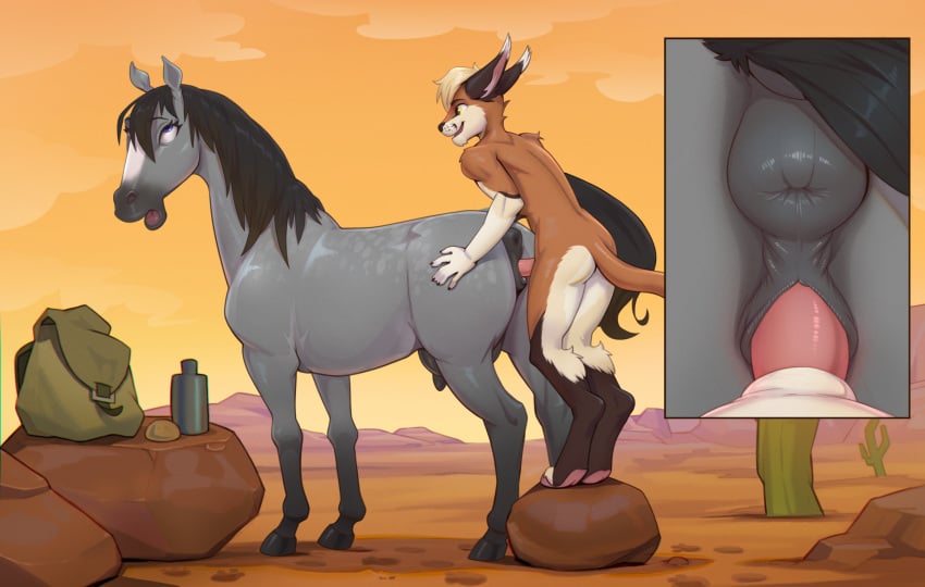 anthro_on_feral cowboy desert feral furry horse jotun22 mare mare_pussy up_close