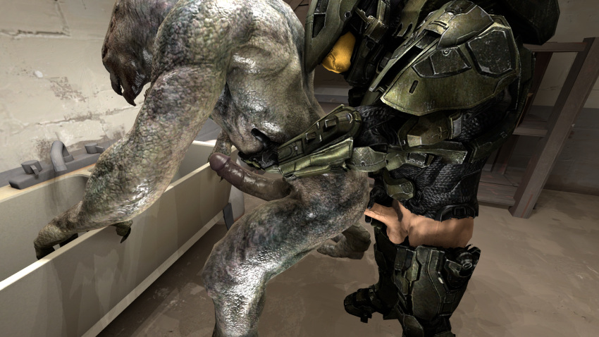 2boys 3d alien anal anal_sex armor balls bent_over big_penis clothed clothing duo erection faceless faceless_character faceless_male gay halo_(series) human humanoid_penis male male_human male_only male_spartan_(halo) mammal master_chief muscles nude penetration penis sangheili sex spartan_(halo) spartan_ii_(halo) unknown_artist video_games xenophilia