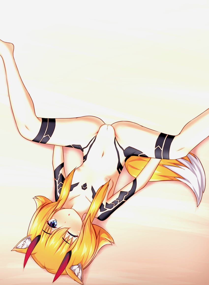 beach deuman flat_chest flat_chested fox_ears fox_girl fox_tail hairless_pussy heterochromia horns kemonomimi legs_apart legs_held_open legs_up naked naked_female no_pubic_hair nude nude_beach nude_female one_eye_closed orange_hair perineum phantasy_star phantasy_star_online_2 public public_exposure public_indecency public_nudity pussy pussy_exposed sarayah solo solo_female sonicphu sunbathing tanning tattoo thick_thighs thigh_gap yuri