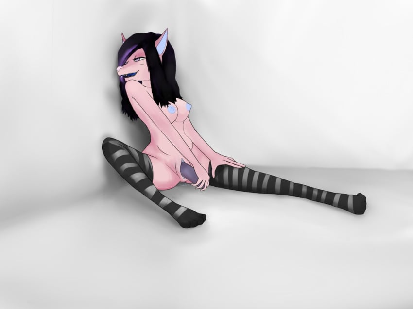 accent_streak anthro big_breasts black_hair blue_nipples blue_pussy dildo dyed_hair female fracture fur hair masturbation nipples open_mouth penetration pink_fur purple_eyes purple_hair pussy sex_toy socks solo spread_legs spreading striped striped_legwear thigh_socks thighhighs tisnman toying_self vaginal_penetration vibrator white_fur