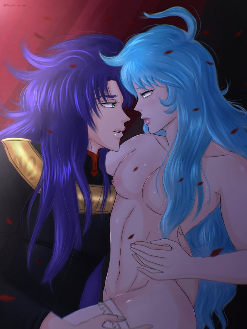 beauty_mark blue_eyes blue_hair gemini_saga long_hair pisces_aphrodite pretty_boy saint_seiya shit wtf wtf_is_this yaoi