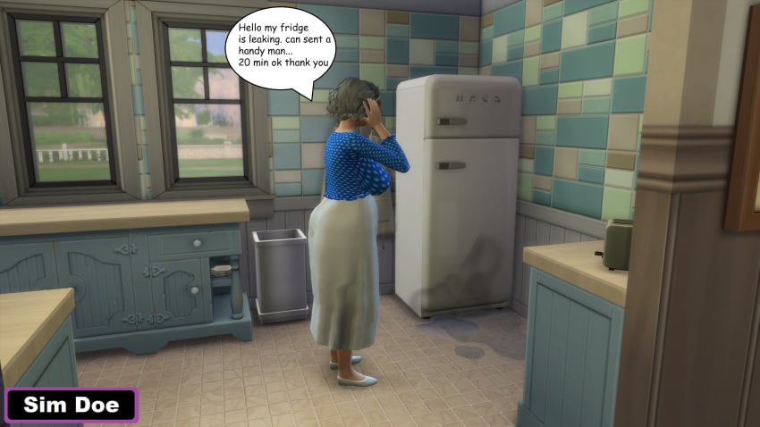 3d big_breasts big_breasts big_breasts caption comic comic_page curvy curvy_female curvy_figure english english_text gilf grandma grandmother granny grey_hair kathleen_louis(sim_doe) old_woman older_female on_the_phone original_characters sim_doe sims sims4 sims_4 speech_bubble speech_bubbles the_sims the_sims_4