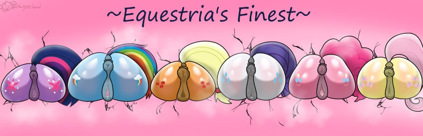 6girls applejack_(mlp) ass ass_focus blue_skin fluttershy_(mlp) my_little_pony orange_skin pink_skin pinkie_pie_(mlp) pony purple_skin rainbow_dash_(mlp) rarity_(mlp) stuck_in_wall tagme take_your_pick twilight_sparkle_(mlp) vampycloud white_skin yellow_skin