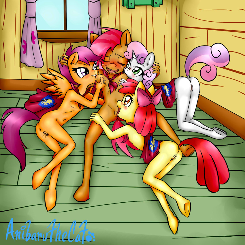 2014 anibaruthecat anthro anthrofied anus apple_bloom_(mlp) ass babs_seed_(mlp) bow breast_sucking closed_eyes cousins cunnilingus curtains cutie_mark_crusaders earth_pony equine female female_only friendship_is_magic fur green_eyes group hair_on_head hand_on_head highres horn horse incest indoors mammal multiple_girls my_little_pony navel open_mouth oral orange_fur pegasus pony purple_hair pussy pussy_juice red_hair scootaloo_(mlp) sex sweetie_belle_(mlp) two_tone_hair unicorn vaginal_penetration white_fur window wings yellow_fur young yuri