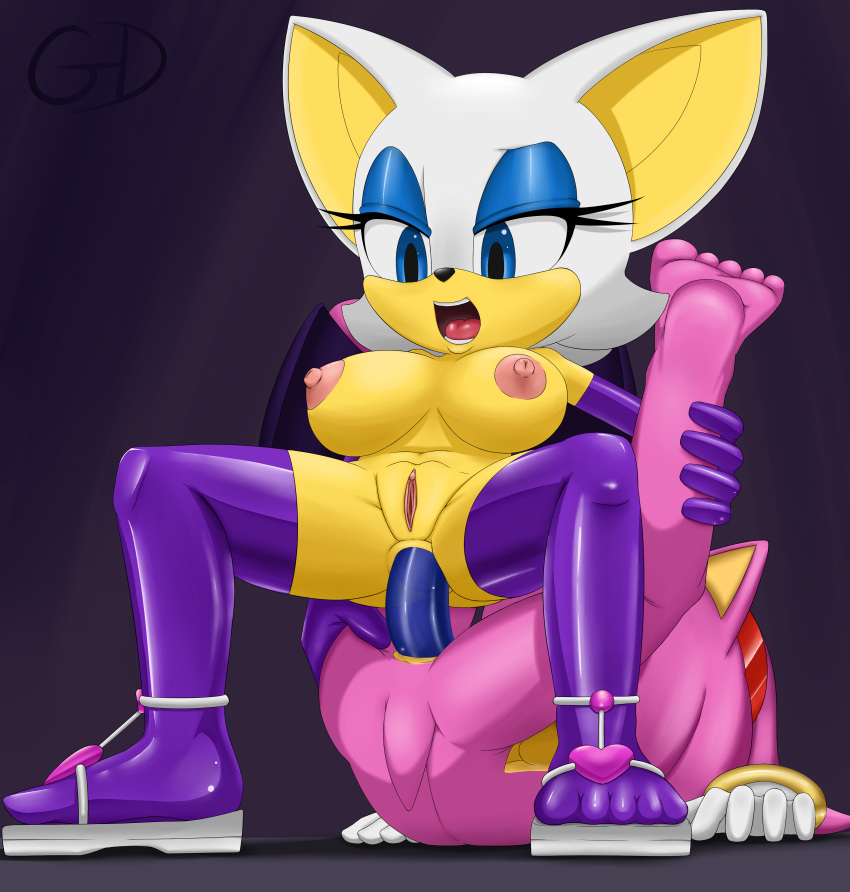 2014 amy_rose anal anal_dildo anal_sex anthro anus areola bat breasts dildo double_dildo duo elbow_gloves erect_nipples female furry gevind gloves hedgehog large_breasts latex latex_gloves mammal nipples nude pussy rouge_the_bat sega sex sex_toy sonic_(series) wings yuri