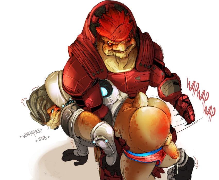 alien ass balls clothing crying daire301 duo erection gay humanoid_penis krogan male male_only mass_effect multiple_males penis precum spanking tears underwear urdnot_grunt urdnot_wrex video_games