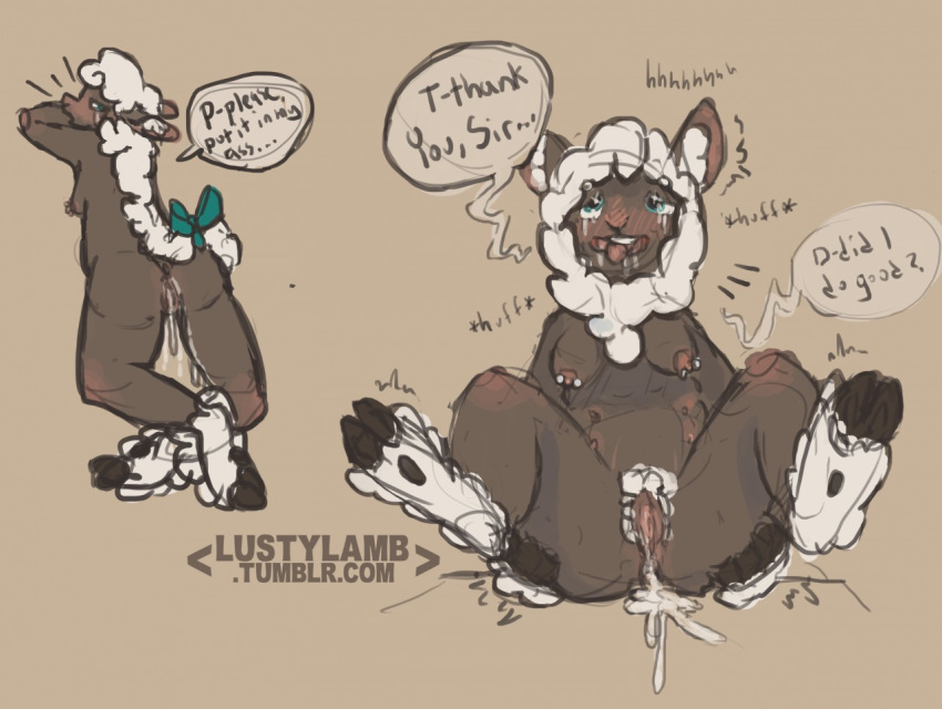 anthro begging caprine chubby cum cum_inside drooling elise_(lustylamb) female hooves lazybutts lustylamb mammal nipple_piercing nipples piercing presenting pussy saliva sheep