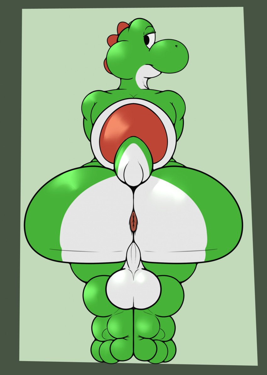 anus ass balls barefoot dinosaur feet green_body green_fur green_skin looking_at_viewer male male_only mario_(series) nintendo rokie38 super_mario_bros. yoshi