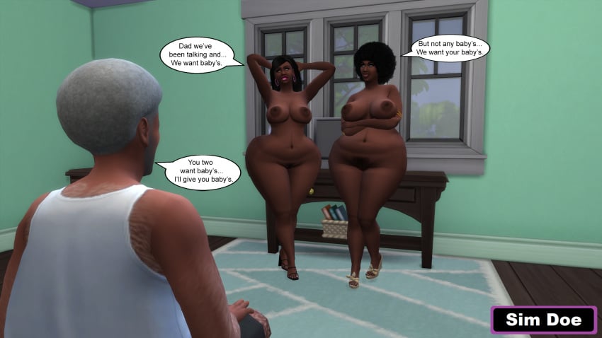 afro big_ass big_breasts big_hips big_nipples breed curvy curvy_body fat father_and_daughter hairy_pussy naked naked_female nude nude_female old_man older_male sexy sexy_pose sims4 thicc thick twins