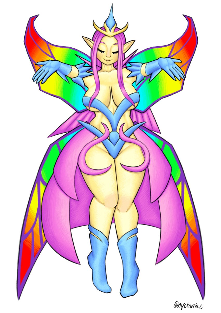 big_breasts crown empress_of_light fairy_wings hands_out long_hair pointy_ears revealing_clothes tagme terraria wings yellow_body yellow_skin