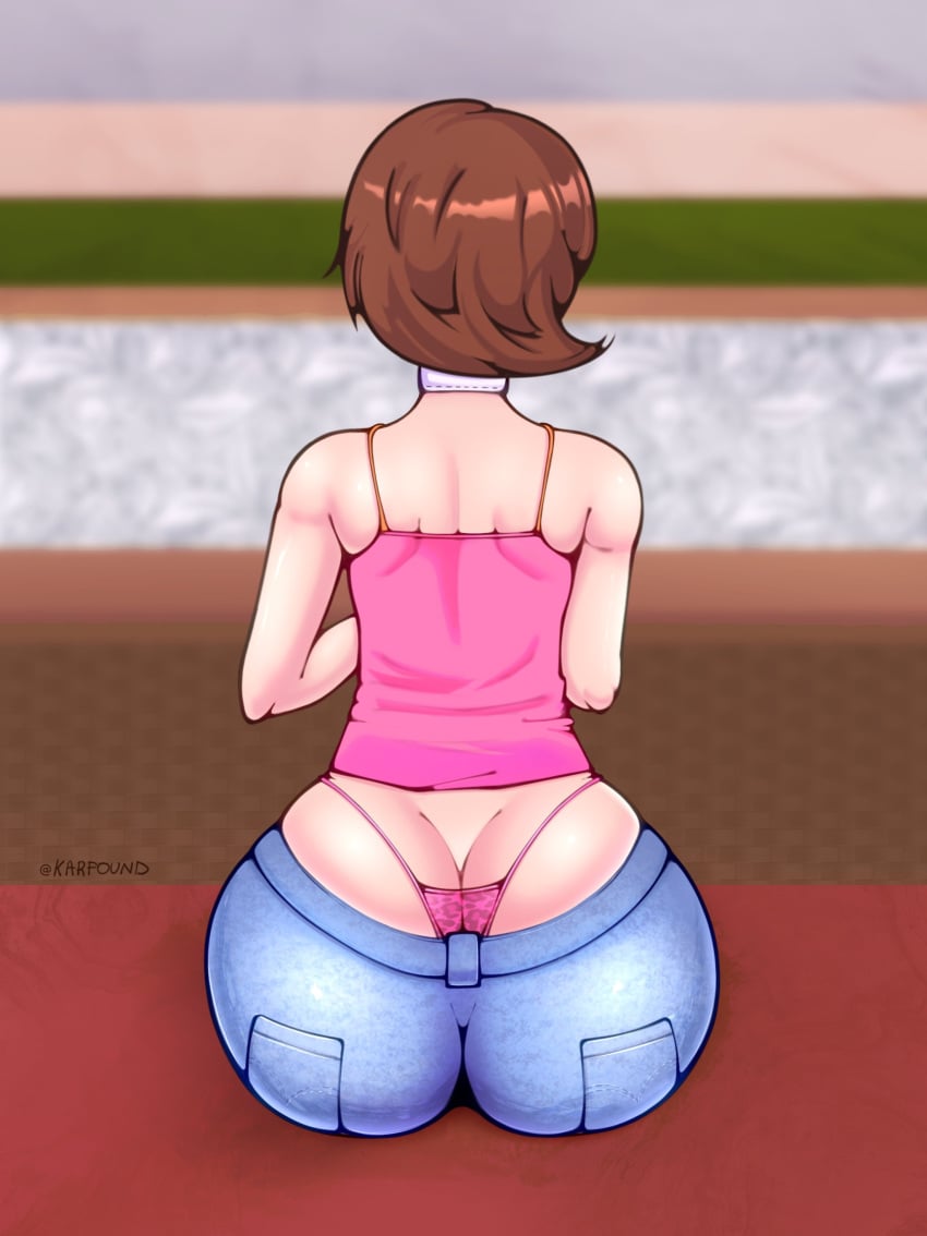 1girls ass ass_bigger_than_head big_ass brown_hair female female_only huge_ass karfound large_ass megami_tensei panties persona persona_3 pink_shirt shirt yukari_takeba