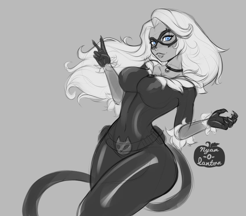 1girls bell_choker bell_collar black_cat_(character) black_cat_(fortnite) black_cat_(marvel) blue_eyes bodysuit breasts cat_collar cat_suit claw_gloves clothed collar curvaceous curvaceous_figure curves curvy curvy_body curvy_female curvy_figure curvy_hips felicia_hardy female female female_focus female_only fortnite fully_clothed gloves hourglass_figure latex_bodysuit latex_gloves latex_suit leather_bodysuit long_white_hair mask masked masked_female nyan_o_lantern(artist) peace_sign pinup sharp_teeth slim_waist spider-man_(series) thighs white_hair