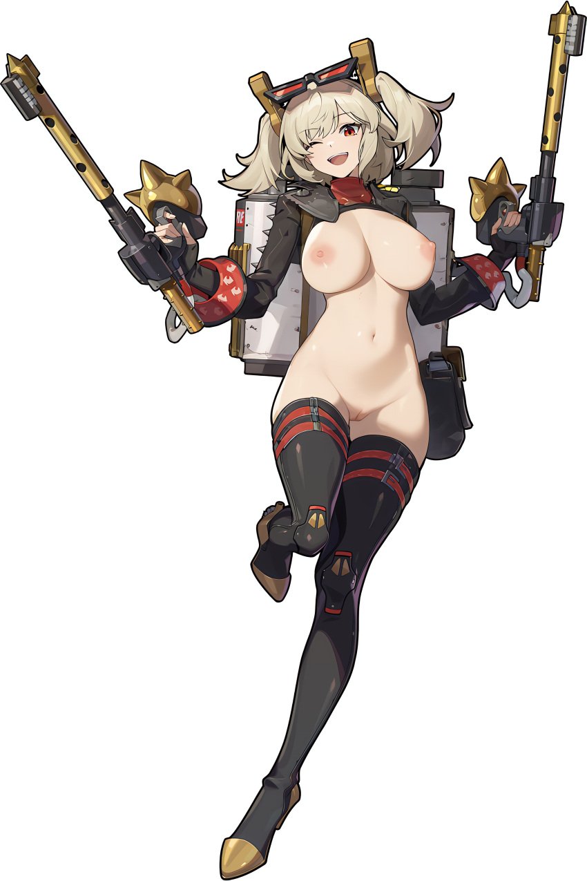 ai_generated breasts burnice_white holding_weapon nipples nude_filter pussy third-party_edit