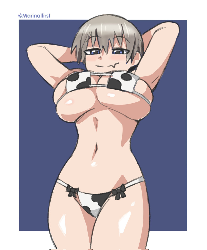 2d_(artwork) bikini cow_girl cow_print large_breasts marinalfirst smug smug_face uzaki-chan_wa_asobitai! uzaki_hana