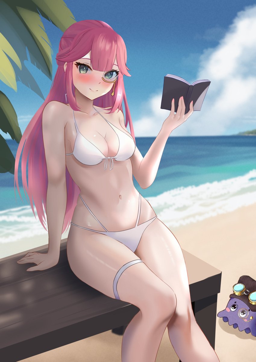 1girls 2d 2d_(artwork) aivy_lovencraft alternate_costume beach belly_button bikini bikini_bottom bikini_top blush book cleavage clouds craftito day estebaneishon1 female female_focus female_only front_view high_resolution highres holding_book holding_object indie_virtual_youtuber latam_virtual_youtuber light-skinned_female light_skin long_hair looking_at_viewer medium_breasts monocle multi-strapped_bikini navel ocean palm_tree pink_hair sitting sky slim_girl smiling smiling_at_viewer solo solo_female solo_focus summer swimsuit two_piece_swimsuit virtual_youtuber vtuber vtuberfanart water white_bikini white_bikini_bottom white_bikini_top young younger_female