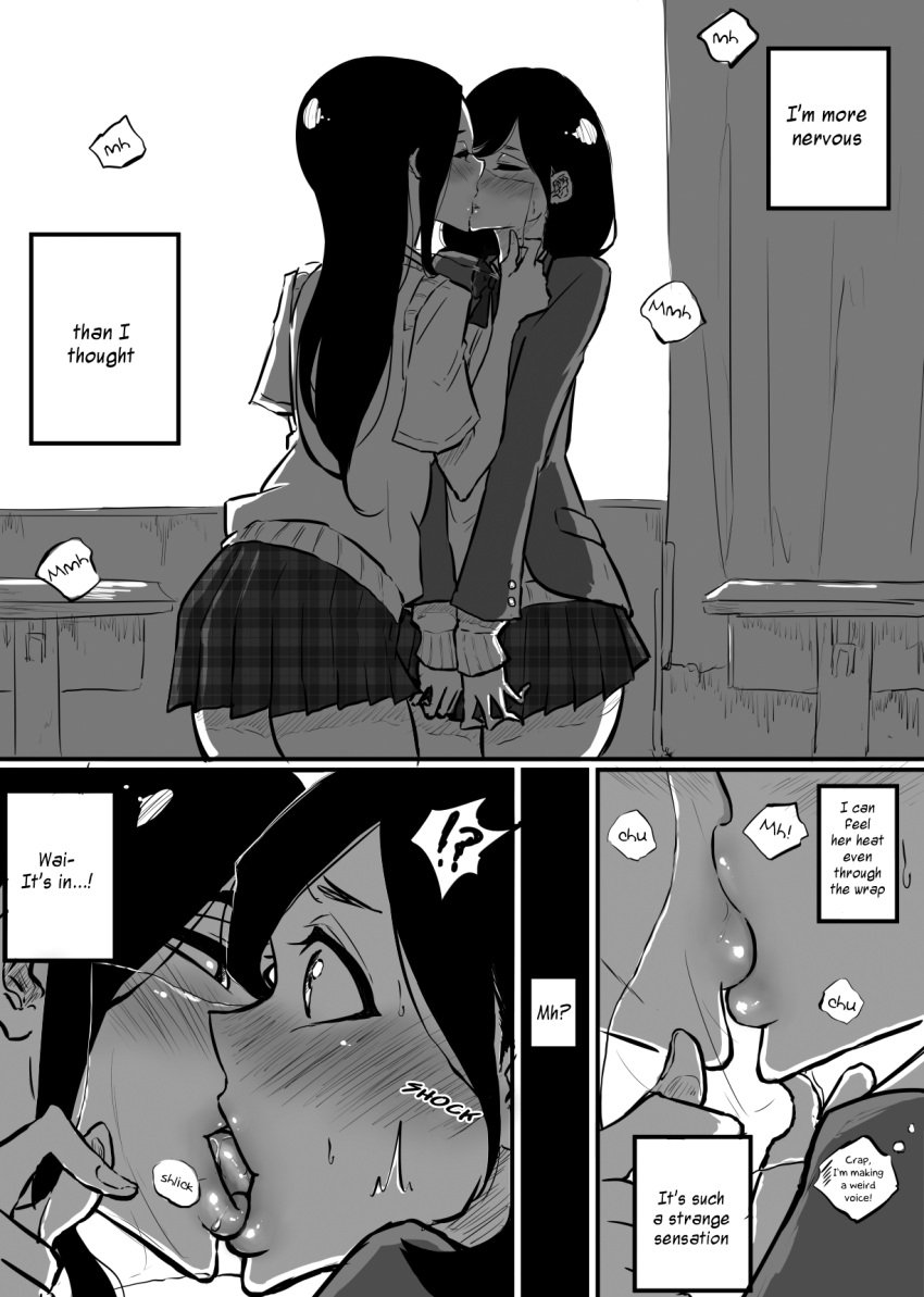 2girls english_text kissing multiple_girls pandacorya punishment_game school_uniform tagme yuri