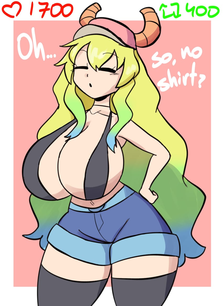 1girls booty_shorts breasts denim_shorts dialogue female female_only full_comfort full_comfort_(strip_game) full_comfort_lucoa_(strip_game) kobayashi-san_chi_no_maidragon lucoa lucoa_(maidragon) part_2 quetzalcoatl_(dragon_maid) short_shorts tagme text