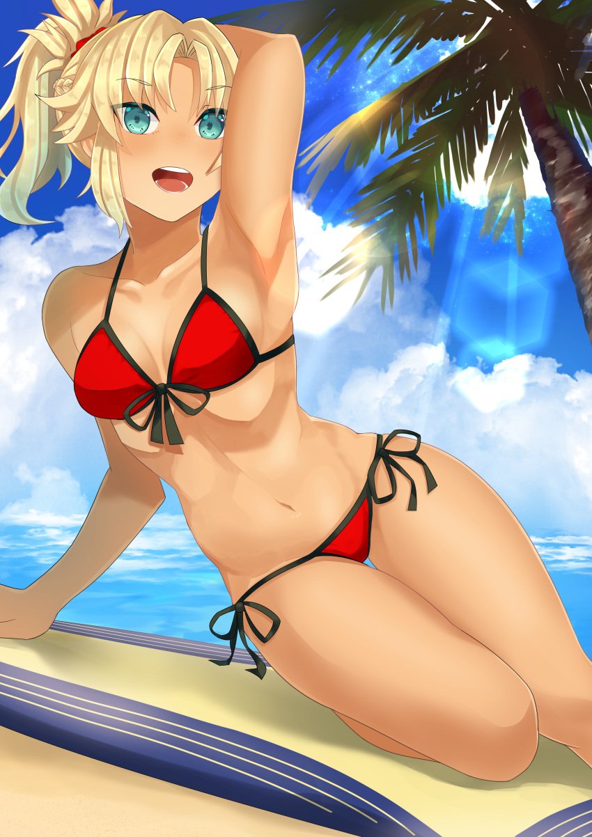 1girls absurd_res absurdres arm_above_head armpits bare_arms bare_belly bare_legs bare_midriff bare_shoulders bare_skin bare_thighs beach belly belly_button bikini bikini_bottom bikini_only bikini_top blonde_female blonde_hair blonde_hair_female blue_eyes blue_eyes_female blue_sky breasts cleavage coast collarbone dark-skinned_female dark_skin dot_nose elbows eyebrows_visible_through_hair fate/grand_order fate_(series) female female_focus female_only groin hand_behind_head high_resolution highres knees legs looking_at_viewer medium_hair mordred_(fate) mordred_(swimsuit_rider) naked naked_female navel nude nude_female ocean open_mouth outdoors palm_tree petite petite_body petite_breasts petite_female petite_girl ponytail posing pussy red_bikini red_bikini_bottom red_bikini_top red_string_bikini red_swimsuit red_swimwear sand sea seaside short_hair shoulders side-tie_bikini skinny skinny_female skinny_girl skinny_waist sky slender_body slender_waist slim_girl slim_waist small_breasts smile smiling smiling_at_viewer solo string_bikini swimsuit swimwear tan_body tan_skin thick_thighs thighs thin_waist tree trees upper_body wide_hips yamaha_tsui