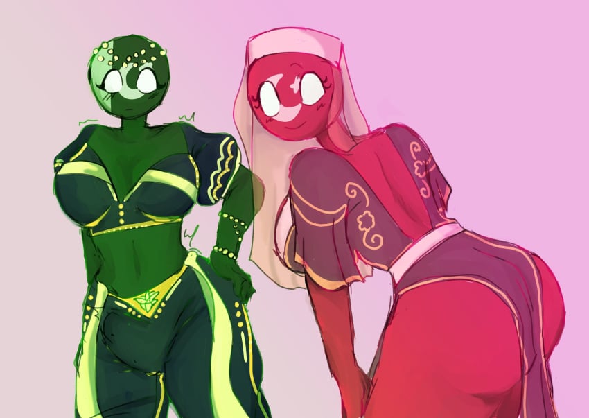 2futas ass ass_up big_ass big_breasts breasts bulge bulge_through_clothing chysmix clothing countryhumans countryhumans_girl erection_under_clothes fully_clothed futa_focus futa_on_futa futa_only futanari hips pakistan_(countryhumans) thick_thighs turkey_(countryhumans)