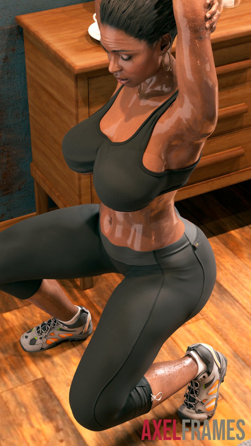 1girls 3d armpit big_breasts big_thighs breasts dark-skinned_female dark_skin female female_only hikaru3d huge_thighs large_thighs left_4_dead left_4_dead_2 navel rochelle_(left_4_dead) sports_bra sports_shorts sportswear thick_thighs thighs