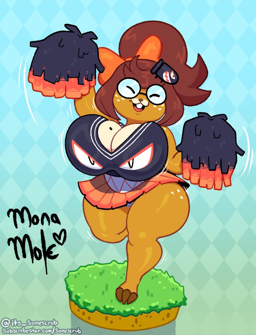 1girls anthro ass big_ass bow breasts brown_hair buckteeth cheerleader cheerleader_uniform cleavage clothed clothing female female_only freckles freckles_on_ass full_body glasses hair hair_ornament hourglass_figure huge_ass huge_breasts large_breasts mario_(series) mega_mole mole mole_on_breast mona_mole monty_mole motion_lines nintendo one_leg_up open_smile original_character panties pom_poms ponytail pose revealing_clothes short_skirt skirt smile solo solo_female somescrub standing standing_on_one_leg subscribestar_username super_mario_bros. super_mario_world thick_thighs tied_hair tight_clothing twitter_username watermark white_panties wide_hips