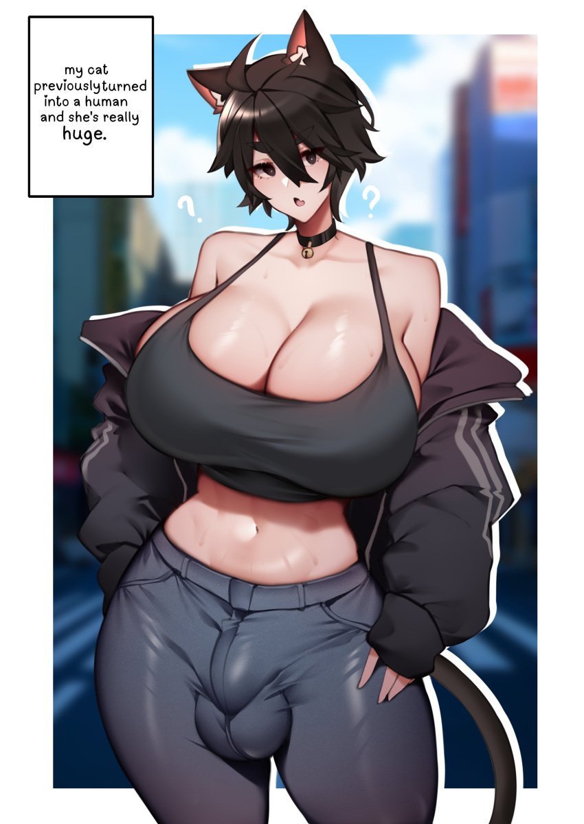 1futa after_transformation animal_ears balls balls_bulge belly belly_button big_breasts breasts bulge busty cat_ears choker clevage clothed clothing collar dialogue english_text flaccid futa_only futanari huge_breasts humanized humanoid kemonomimi large_breasts light-skinned_futanari light_skin massive_breasts mostly_clothed oc penis penis_bulge penis_under_clothes revealing_clothes solo standing text tight tight_clothing tight_fit tight_jeans tight_pants tummy unbeller