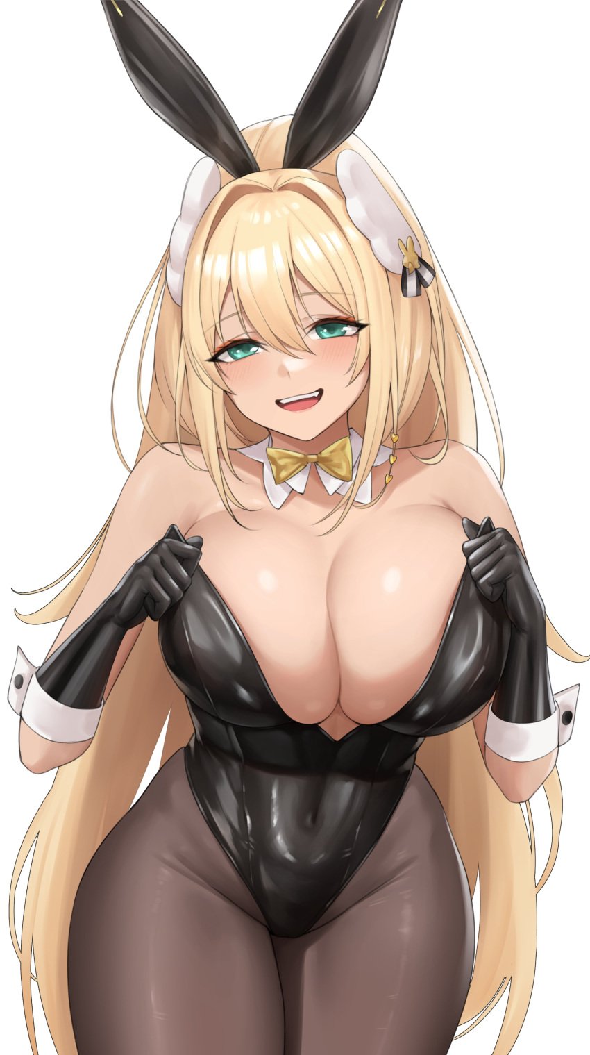 1girls blonde_hair breasts bunny_ears bunny_girl bunnysuit female goddess_of_victory:_nikke green_eyes gyaru hips huge_breasts kuronerinka long_hair rabbit_ears rupee_(nikke) rupee_(rabbit_deluxe)_(nikke) tan tan-skinned_female tanned_skin thick_thighs thighs wide_hips