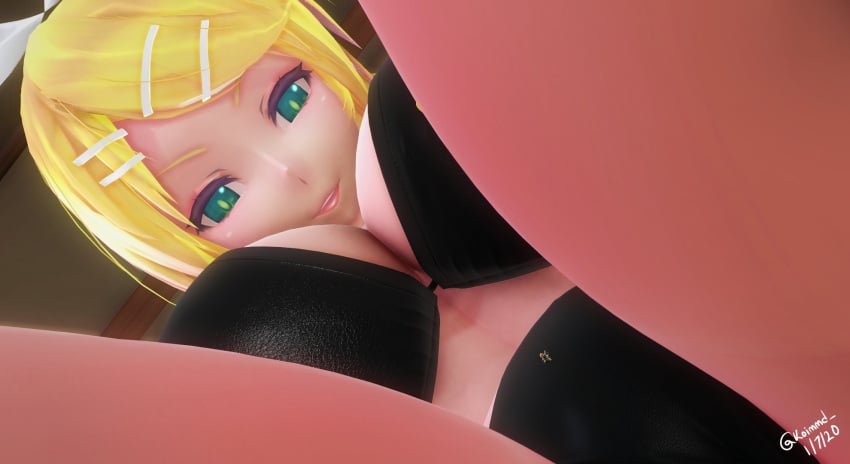 1boy 1girls 2020 3d 3d_(artwork) big_breasts black_heels blonde_female blonde_hair blonde_hair_female blonde_hair_male blonde_male breasts giantess heels height_difference kagamine_len kagamine_rin koimmd larger_female light-skinned_female light-skinned_male light_skin revealing_clothes short_hair shrinking shrunk shrunken_male size_difference smaller_male vocaloid