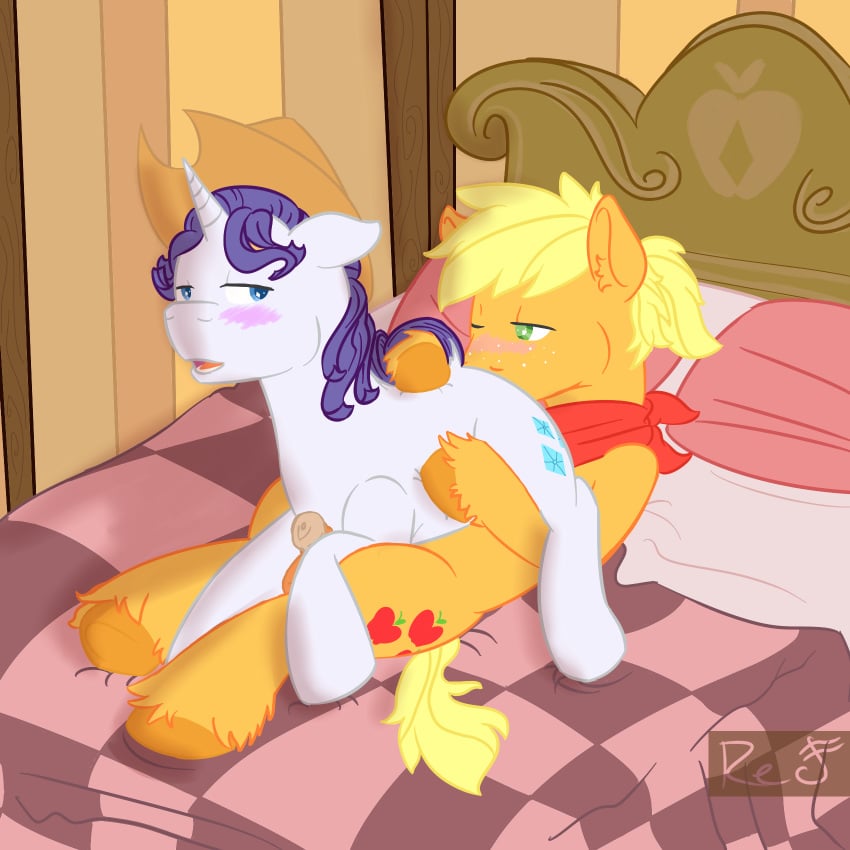 anal applejack(male)_(mlp) applejack_(mlp) bandana bed bedroom duo earth_pony elusive_(mlp) equine feral friendship_is_magic furry furry_only gay hooves horn horse inside male mammal my_little_pony on_bed oral penis pony quadruped rarity_(mlp) red_note rimming rule_63 sex stetson unicorn