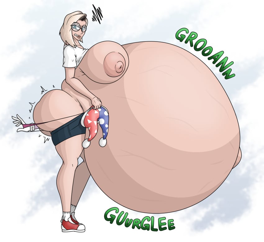 anal_vore aregularslime ass belly big_ass big_belly big_breasts blonde_hair breasts female female_pred glasses huge_belly madz_(madzisstacked) madzisstacked nipples real_person same_size_vore vore