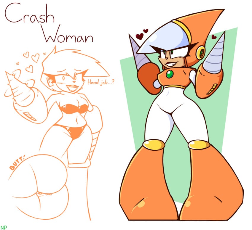 android android_girl anus anus_peek ass big_ass big_butt big_eyelashes big_eyes black_lipstick bra crash_man genderswap_(mtf) hearts hearts_around_head lipstick mega_man mega_man(classic) mega_man_2 no_hands nocklepie panties pussy pussy_peek robot robot_girl robot_master rule_63 tagme thick_thighs thighs wide_hips