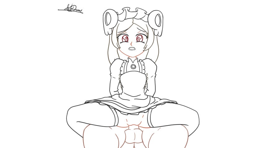 clothed clothing cowgirl_position danytg female female_penetrated girl maid male male/female male_penetrating_female marie_korbel no_color no_panties red_eyes sex skull skullgirls stockings wip