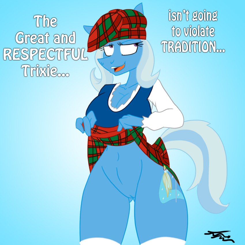 2014 anthro big_breasts breasts clothing cutie_mark english_text equine female flashing friendship_is_magic hair horn horse jrvanesbroek kaiuchiha15 mammal my_little_pony partially_clothed pussy solo text trixie_(mlp) unicorn