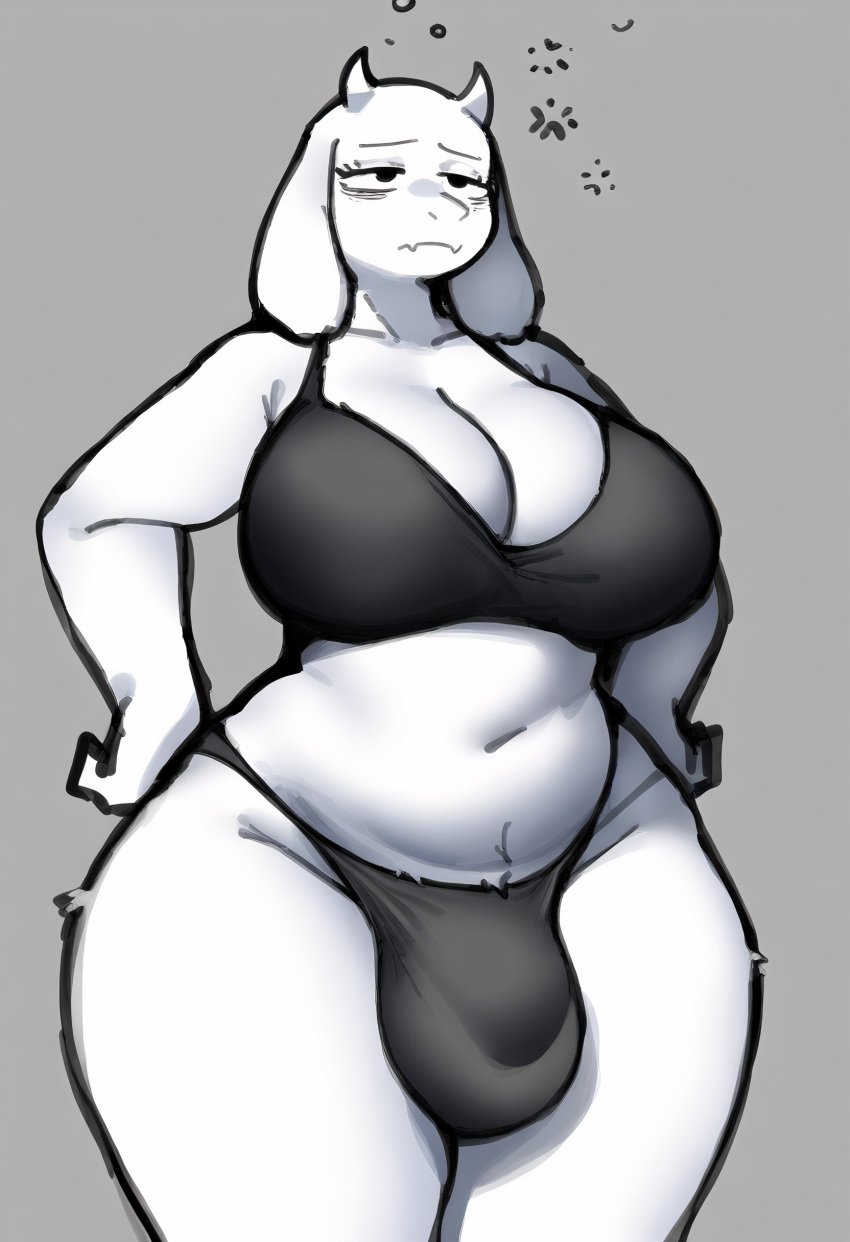 ai_generated anthro ass balls big_ass big_balls big_breasts big_butt big_penis big_testicles bra breasts bulge bulge_through_clothing curvaceous curvy curvy_body curvy_figure curvy_hips dickgirl futa_only futanari gynomorph hands_on_hips huge_ass huge_balls huge_breasts huge_butt huge_cock huge_testicles intersex large_ass large_butt nai_diffusion penis pose posing stable_diffusion testicles thick thick_ass thick_butt thick_hips thick_legs thick_thighs tired tired_eyes toriel undertale undertale_(series) voluptuous white_fur whoram wide_hips