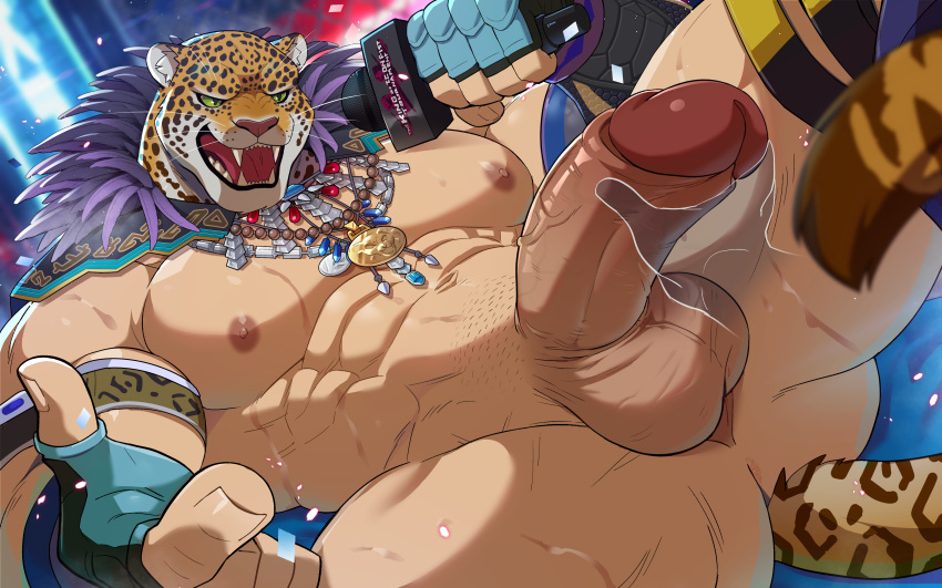 animal_mask balls bandai_namco bara big_balls big_penis erection felid handjob jaguar king_(tekken) male male_nipples male_only manly mask masked masturbation mature_male muscular_male nipples nude pantherine penis sollyz sweat sweating tekken wrestler