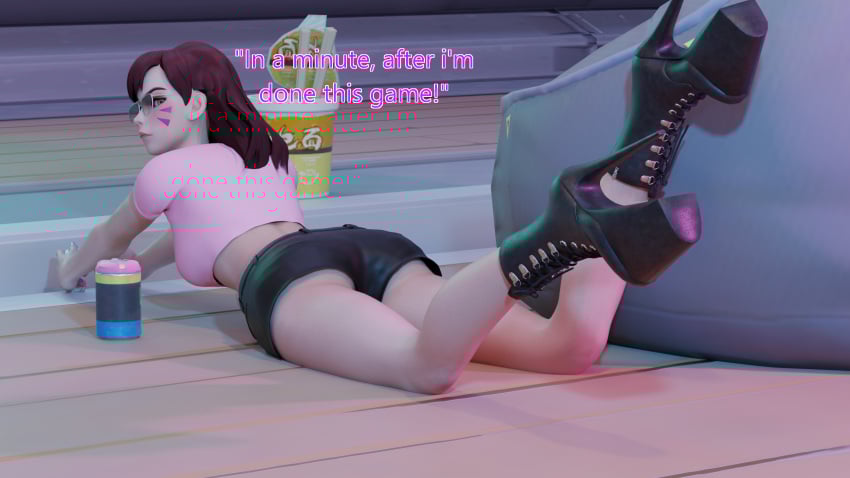 3d blender blender_(software) brown_hair crop_top d.va female gaming hana_song looking_at_viewer overwatch overwatch_2 short_shorts solo sunglasses