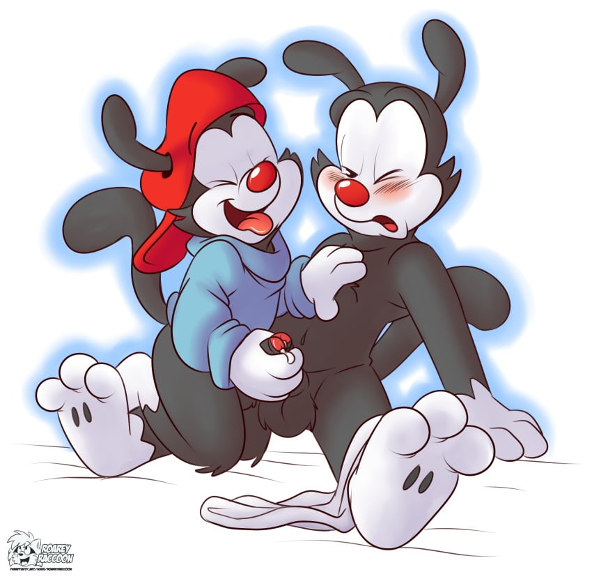 animaniacs balls bottomless brothers clothed clothing duo foreskin frottage furry furry_only gay half-dressed hat incest male male/male male_only partially_retracted_foreskin penis roarey_raccoon sex sibling uncut wakko_warner yakko_warner yaoi