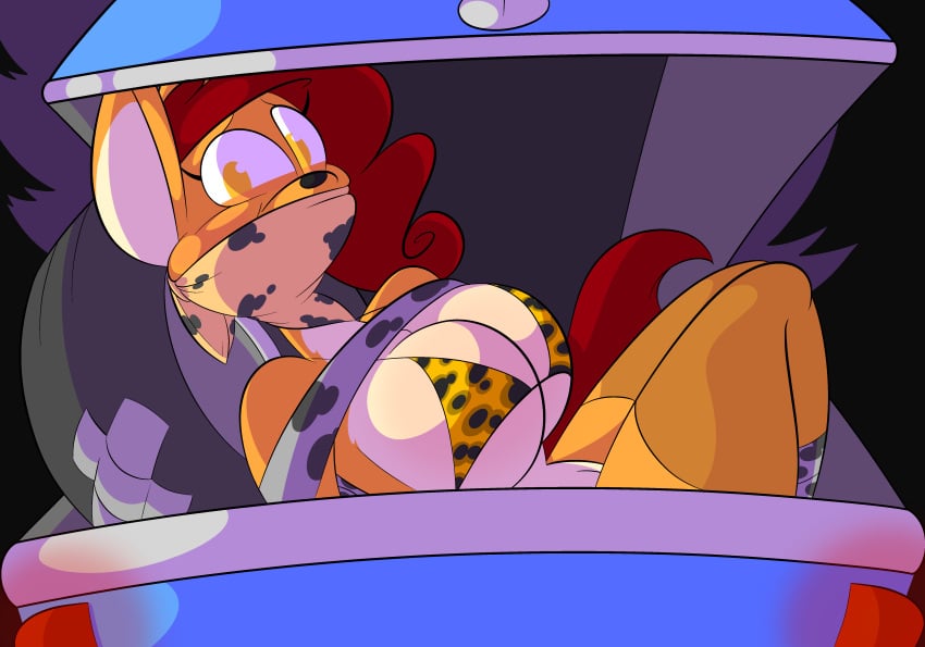 arms_behind_back arms_tied arms_tied_behind_back bikini bondage car car_trunk cloth_gag furry gag gagged kidnapped leopard_print leopard_print_bikini persimmon_(tempson) tempson weasel