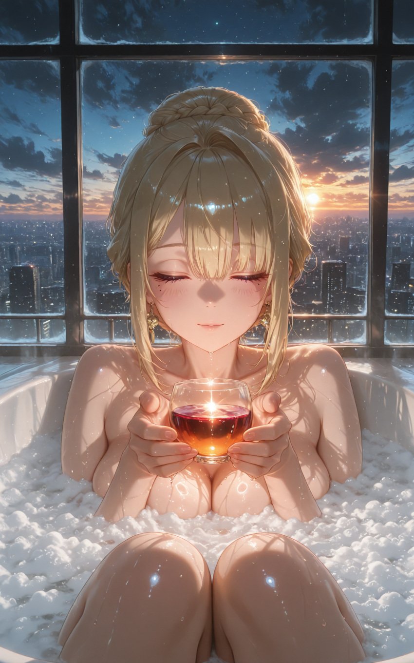 ai_generated bath bathroom blonde_hair evelyn_chevalier female neuschwanstein nude zenless_zone_zero