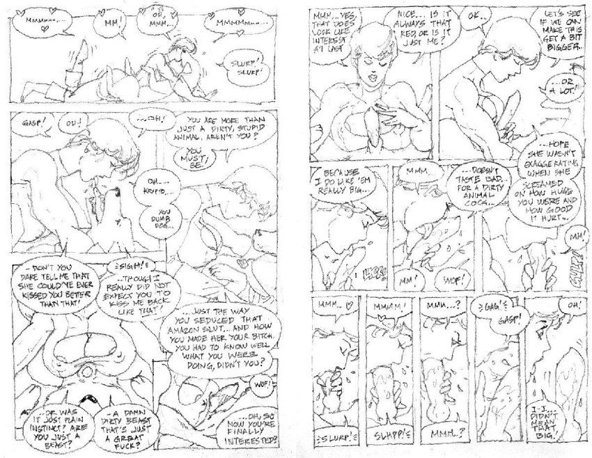 comic dc dc_comics kara_zor-l karen_starr krypto ksennin monochrome penis power_girl sketch superman_(series) wonder_woman wonder_woman_(series) zoophilia