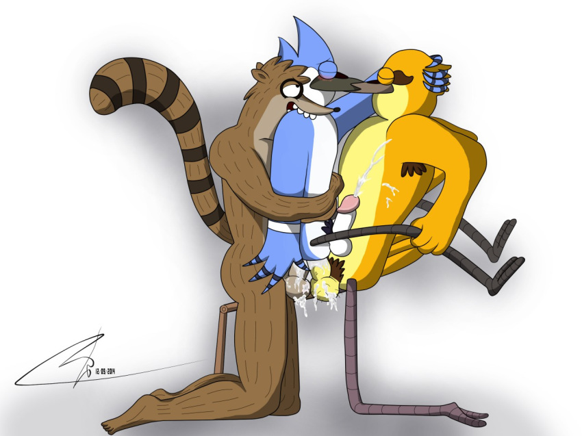 anal anal_sex anthro avian balls bird camsan_r_s cartoon_network don_(regular_show) double_penetration furry furry_only gay group group_sex john_(regular_show) kissing male mammal mordecai penetration penis raccoon regular_show sex threesome