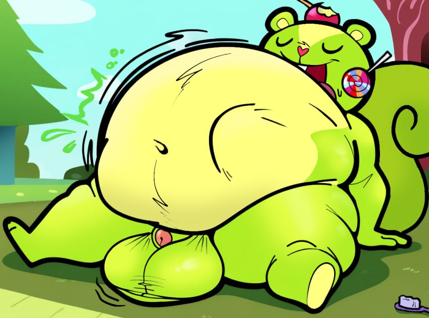 balls ballsack candy fat fat_ass fatal_vore green_fur happy_tree_friends htf male_pred male_vore mammal mondo_media nutty nutty_(htf) solo_feral squirming_gut squirrel vore vore_belly