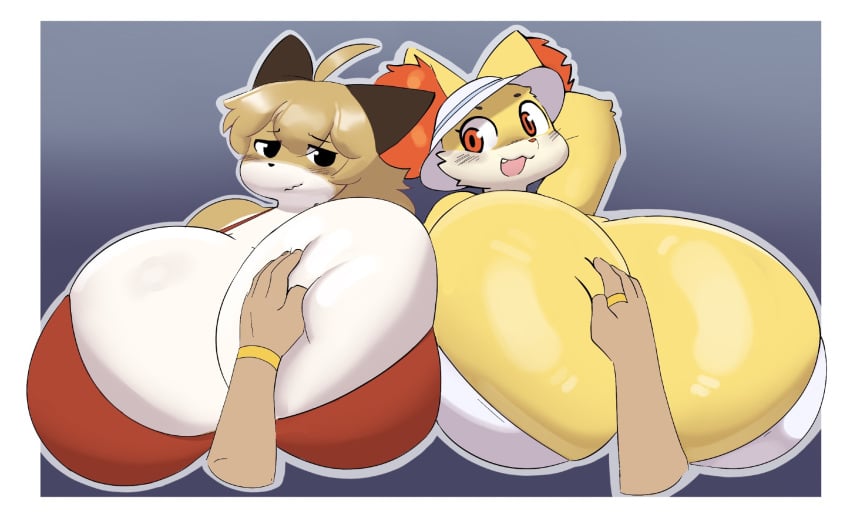 big_breasts breasts cleavage female fennekin fujiko_(inazuma_kat) furry huge_breasts hyper_breasts inazuma_kat niki_(dofunut) tagme