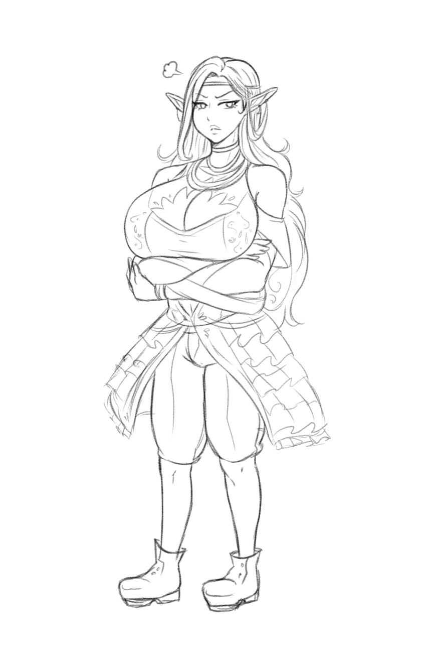 arms_crossed arms_crossed_under_breasts body_part_swap breasts elf elf_ears elf_male fantasy fantasy_character franktonius halfling lower_half_swap male noble noblewoman pointed_ears pointy_ears pouting unhappy