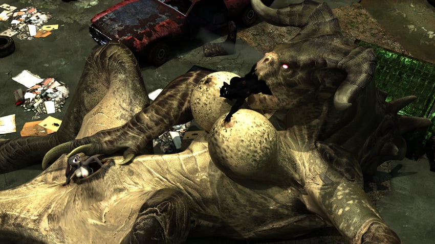 16:9 3d_(artwork) absurd_res anthro back_spikes big_breasts blue_eyes breasts breath car claws clenched_teeth copi_cat_(artist) deathclaw digital_media_(artwork) disney dumpster extreme_size_difference fallout felid feline female female/female feral finger_claws fisting forced genitals group hand_on_breast hand_on_mouth hi_res horn huge_filesize judy_hopps lagomorph larger_pred leporid living_insertion lying mammal microsoft nipples nude on_back open_mouth oral_vore pantherine penetration purple_eyes pushing_in pussy rabbit red_eyes ruins scalie shani_(annoad) size_difference spikes spikes_(anatomy) spread_legs spreading teeth teeth_showing tire trash trio unbirthing unwilling_prey vaginal_penetration vaginal_penetration vehicle vore widescreen zootopia