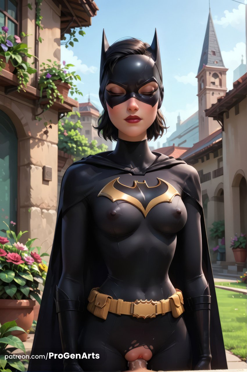 1boy 1boy1girl 1girls ai_generated artist_name batgirl batgirl_(cassandra_cain) batman_(series) belt black_bodysuit black_cape black_hair bodysuit breasts building cape cassandra_cain closed_eyes covered_navel covered_nipples cum day dc dc_comics facing_viewer flower gloves hi_res lips mask medium_breasts outdoors patreon_username penis plant pouch progenarts pussy sex short_hair skin_tight sky solo_focus straight torn_bodysuit torn_clothes uncensored utility_belt vaginal_penetration vaginal_penetration vaginal_sex web_address