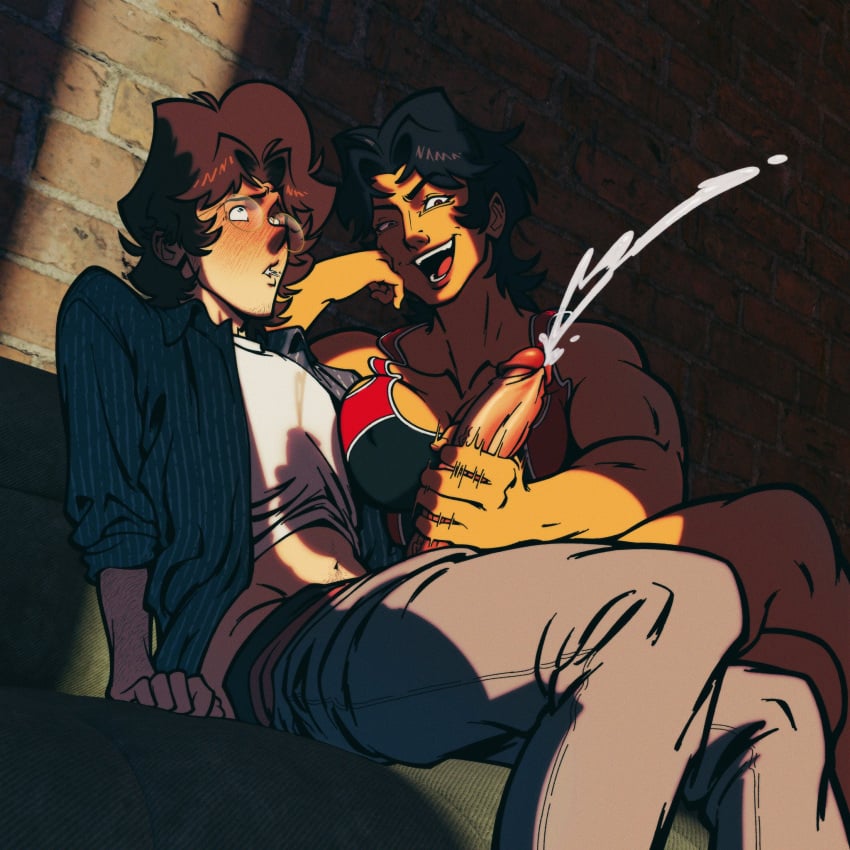 1boy 1boy1girl 1girls alley alleyway andy_(miles_mandel) beefy big_breasts big_penis black_hair blush blushing boobs breasts brick_wall brown_hair buff_female cum cumshot dana_(miles_mandel) dominant_female erection eyes_rolling_back female femdom filipina handjob jerking khakis light-skinned_male male masturbation miles_mandel milking muscular muscular_female nerd older_female older_female_and_younger_male original original_character original_characters outdoors pants_down penis shadow short_hair smile swimsuit tagme tan-skinned_female uncensored younger_male