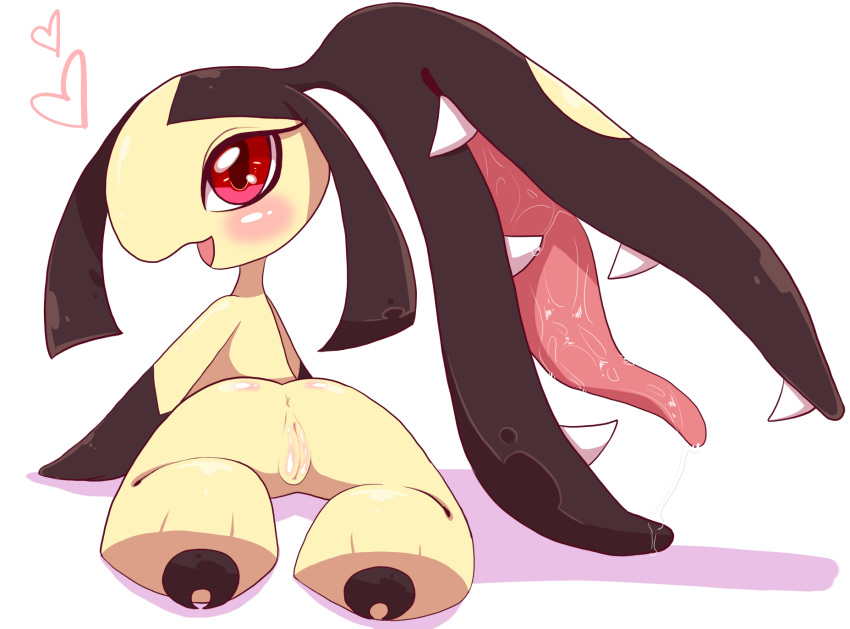 2014 anus ass blush female heart hi_res kiriya looking_back mawile nintendo open_mouth plain_background pokemon pokemon_(species) pussy red_eyes saliva solo teeth tongue video_games white_background