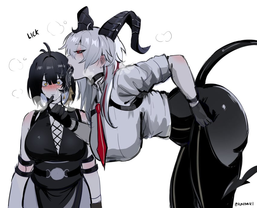 big_ass big_breasts female_rover_(wuthering_waves) kurenaiz1 licking rover_(wuthering_waves) tongue tongue_out white_hair wuthering_waves zani_(wuthering_waves)