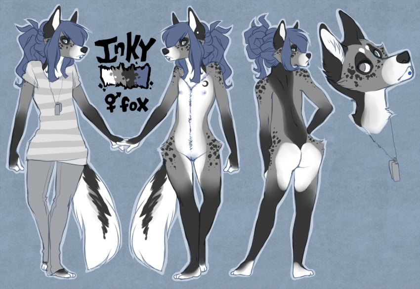 2014 anthro canine cuntboy fox inky intersex mammal model_sheet nude pussy scar stellary tattoo